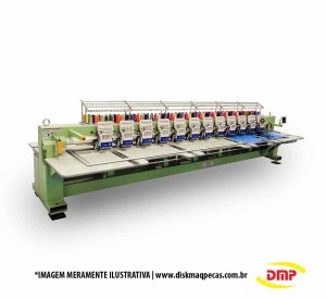 Máquina de Bordar Industrial 12 Cabeças 12 Agulhas com Aparelho de Lantejoulas e Cording DMP