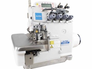 Máquina de Costura Overlock 4 Fios Ponto Cadeia Eletrônica Pneumática com Embutidor de Correntinha e Motor Direct Drive ALPHA